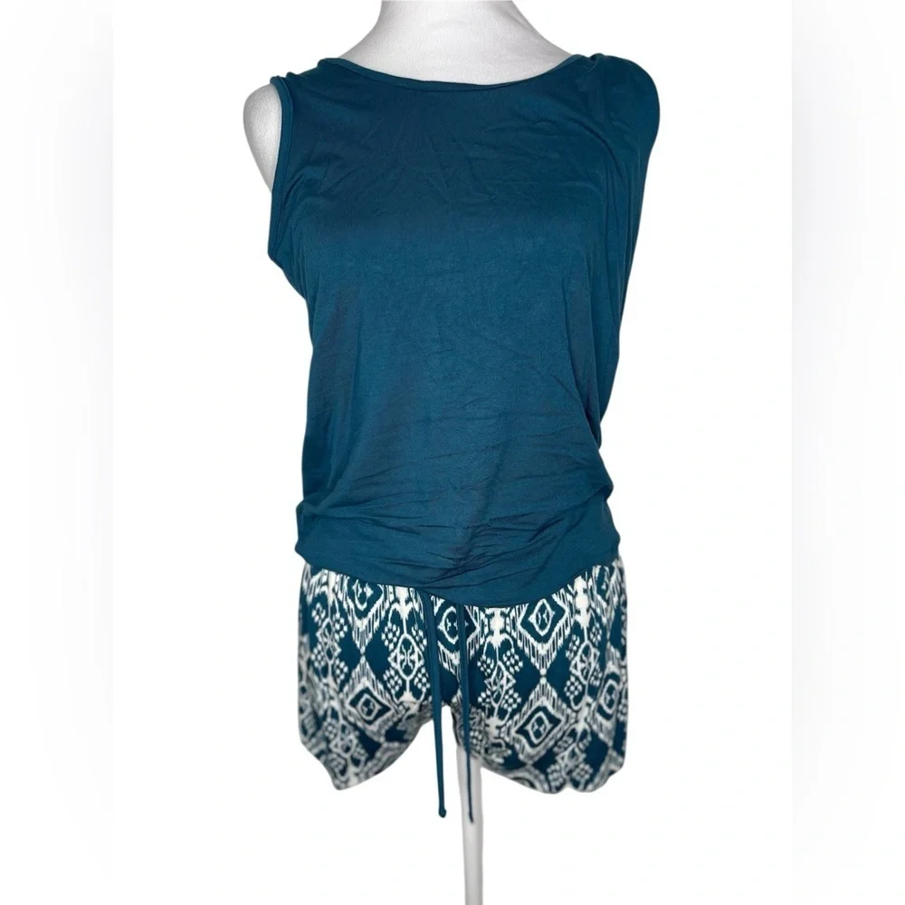 NWT 2 Piece Cozy Pajama Set Serra Teal Tank Top Ikat Print shorts Gift Ready Sm